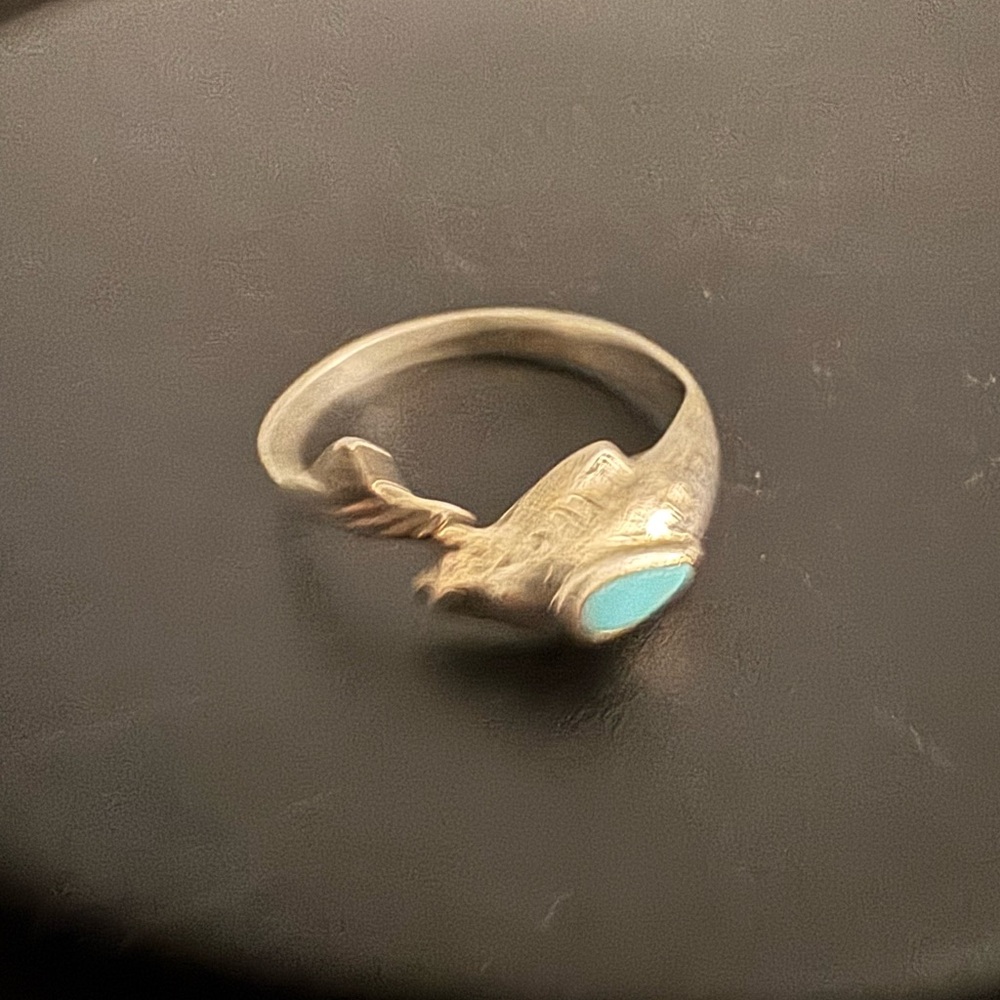 925 Silver Turquoise Dolphin Ring - image 5